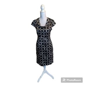 MERONA Black White SATEEN Midi Dress Cap Sleeve Cowl Neck SZ 2